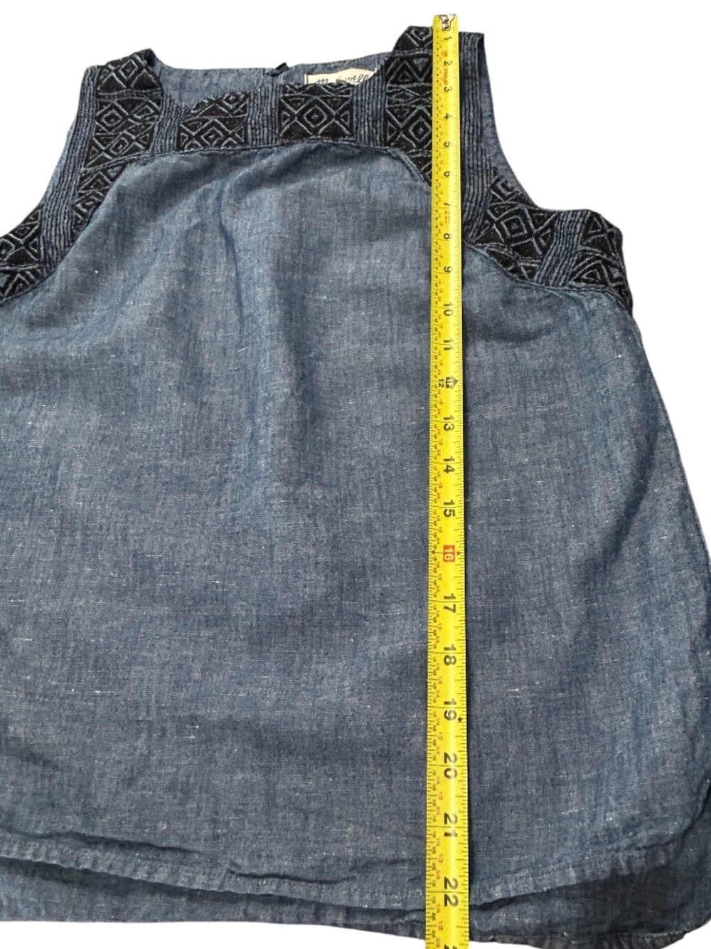 Madewell Linen-Cotton Straight Hem Embroidered Top In Indigo Style A5641 Sz M - Picture 8 of 12